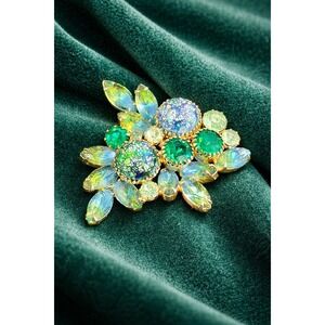 VTG 60's Judy Lee Style Confetti Art Glass Rhinestone Brooch Mid Century Kitschy